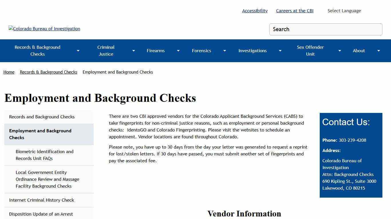 Employment and Background Checks | Colorado Bureau of Investigation