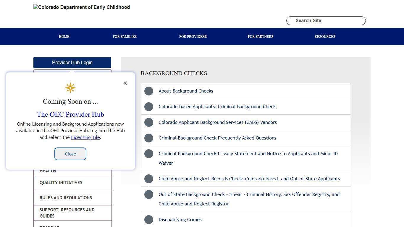 Colorado Office of Early Childhood | Oec_providers | Providers
